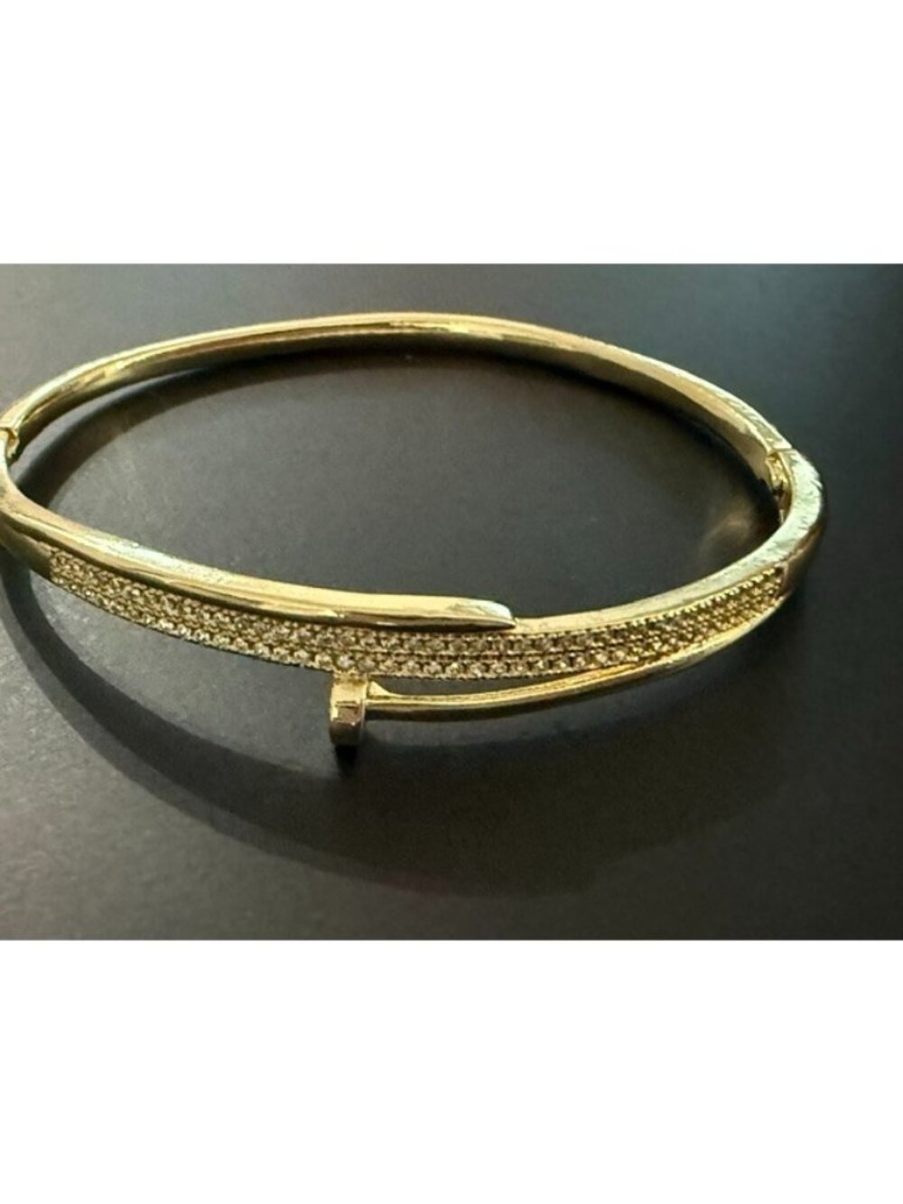 Nail Design Gold Plated Bracelet Clear CZ Stones Hinged Bangle Glam Bling New